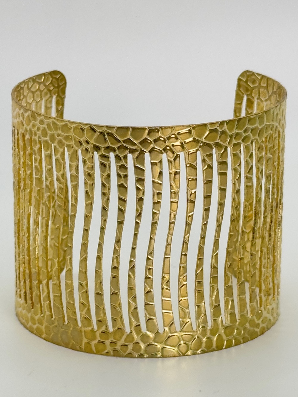 Gold Tone Textured Open Cuff Bracelet Metal 6”
